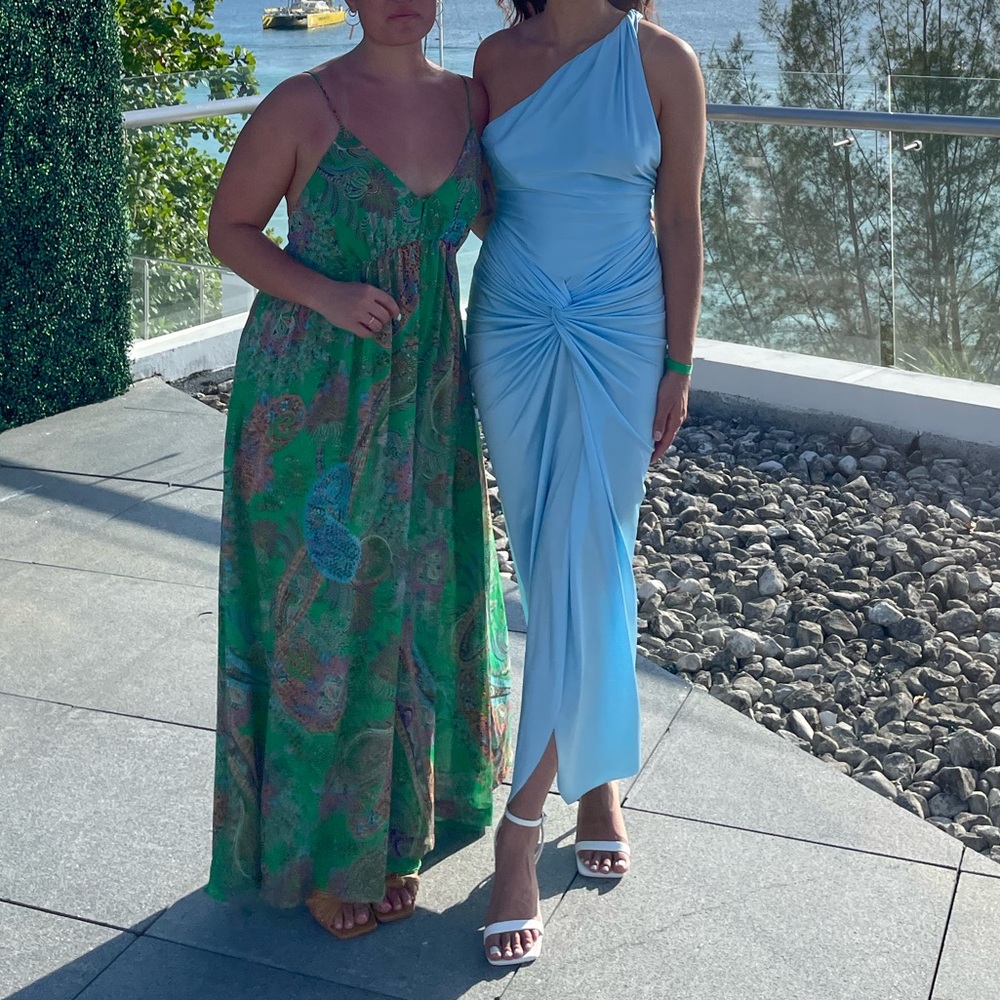 Baobab Collection One-Shoulder Sky Blue Knot Midi Dress - Picture 3 of 8